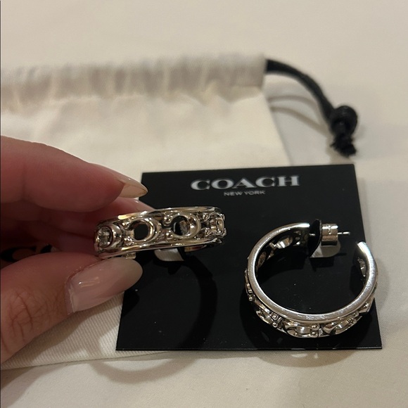 Coach Shiny Silver Hoop Earrings - Picture 2 of 2